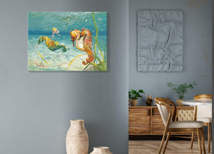 JZLDZS Large Seahorse Canvas Wall Art, Aqua Teal, 24x32 Inch