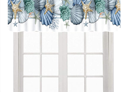 Lnepty Nautical Window Valance,Summer Ocean Coral Shell Conch Starfish White Valance Curtains Treatment for Kitchen Living Room Bedroom Bathroom 1 Piece,54x18 Inch