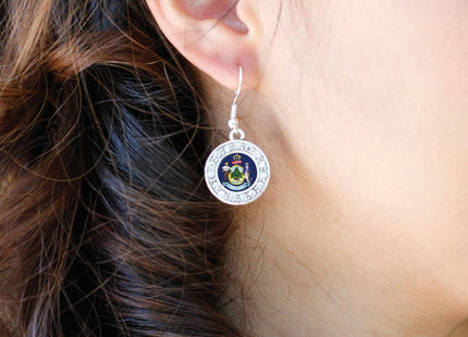 Inspired Silver - Maine Flag - Silver Dangle Earrings for Women - Circle Charm Earrings French Hook Drop with Cubic Zirconia - Women's Dangly Earrings Jewelry Gift