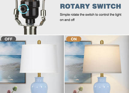 23" Modern Blue Ceramic Table Lamps Set of 2, Coastal Ceramic Lamps for Living Room, Classic Bedside Lamp with Ginger Jar Design, Elegant Bedroom Lamp for Night stand Desk Side End Table Home Decor