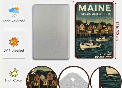Maine Historic Waterfronts Vintage Metal Wall Art Signs 8X12 Inch