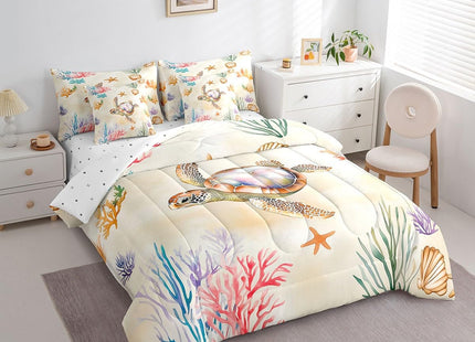 Erosebridal Sea Turtle Comforter Set with Sheets, Ocean Life Bed in A Bag for Bedroom Decor, Sea Animal 7 Pieces Bedding Set