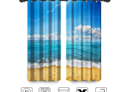 Renaiss Coastal Scenery Blackout Curtains Blue Sky Ocean Seaside Sandy Beach Seashore Theme with Foamy Waves Bedroom Living Room Window Drapes 84L x 53W Set of 2 Panels