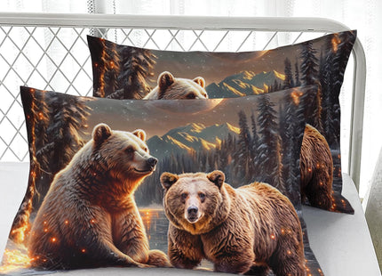 AILONEN Boys Rustic Bear Bedding Set Queen Size,Starry Brown Bear Fitted Sheet with 2 Pillowcases,3 Pieces Snow Animal Soft Sheet Set