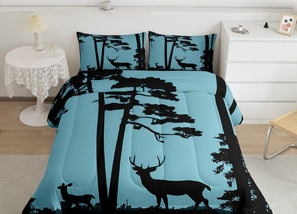 Erosebridal Deer Toddler Bedding Set Wild Animals Deer Comforter Set Western Rustic Cabin Down Comforter for Kids Teens Country Jungle Pine Tree Bed Set Bedroom Decor Natural Forest Decor