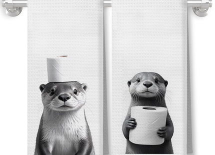 XUNLURY Funny Sea Otter Bathroom Hand Towels, Kids Bathroom Decor, Cute Otter Decorative Hand Towels for Kids Bath Room Washroom, 16x24 Inch Set of 2