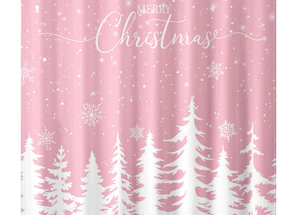 Pink Christmas Shower Curtain Snowflake Pine Tree Bath Curtain 72x72 In