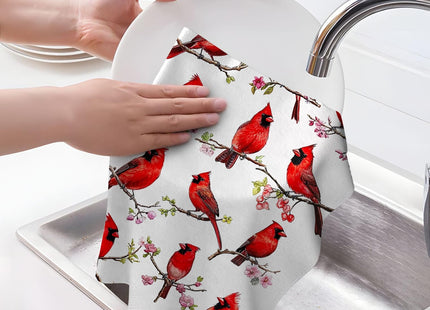 Pintukee Red Cardinal Kitchen Towels Set of 2 Christmas Dish Towels Absorbent Tea Hand Towel for Baking Cooking, Cardinal Lovers Gifts for Women, Winter Kitchen Christmas Decor