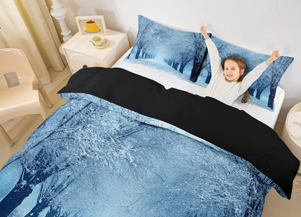 Erosebridal Winter Duvet Cover Queen, Blue Snow Snowstorm Bedding Set, Park Winter Landscape Scene Comforter Cover, Snowy Woodland Trees Bedroom Decor Quilt Cover with Zipper Closure