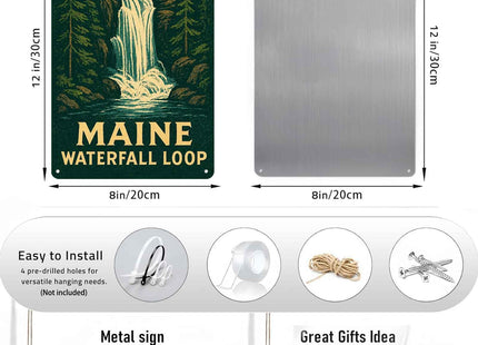 Maine Waterfall Loop Vintage Metal Signs 8 X 12 Inch