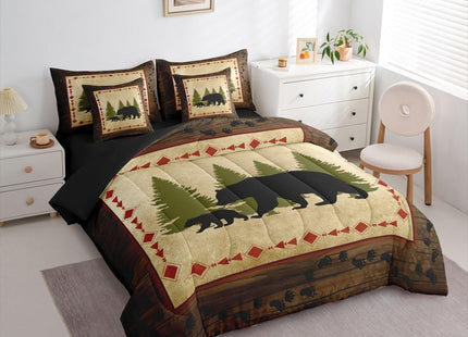 Erosebridal Bear 7 Piece Comforter Set Queen Bed in A Bag Rustic Farmhouse Wildlife Comforter Wild Animals Bedding Set Country Cabin Lodge Decor Nature Woodland Bear Paw Print Sheet Set Brown Green