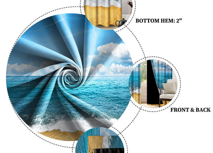 Renaiss Coastal Scenery Blackout Curtains Blue Sky Ocean Seaside Sandy Beach Seashore Theme with Foamy Waves Bedroom Living Room Window Drapes 84L x 53W Set of 2 Panels
