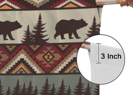 SHElifestyle Bear Tribal Aztec Curtains, Rustic Fir Tree Cabin Country Lodge Camping Window Treatments Retro Abstract Geometric Blackout Window Drapes for Bedroom Living Room 42x45in