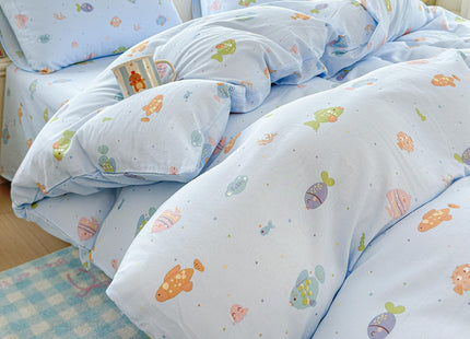 HighBuy Kids Fish Print Twin Duvet Cover Set,3 Piece Linen Cotton Bedding Sets Twin for Boys Girls Blue Ocean Bedding Comforter Cover with 2 Pillowcases,Gauze Yarn-Dyed Cotton for College