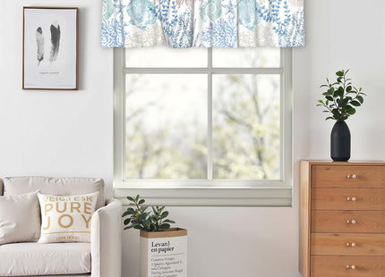 Kapok Quadrant Coastal Valance for Windows - Blue Ocean Coral Valance Curtain 54"x18" Short Curtain Window Treatment for Kitchen Living Room Bathroom Bedroom