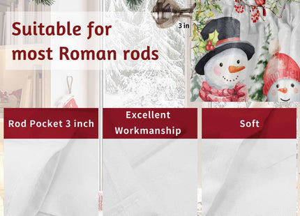 Christmas Snowman Tie Up Valance for Kitchen Windows,Winter Snowy Cardinal Adjustable Valances Rod Pocket Short Curtain,Pine Tree Branches Retro Tie Up Curtains Valance for Bedroom 60x18in