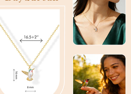 Baydurcan Golden Hummingbird Necklace Colorful Hummingbird Gifts for Women