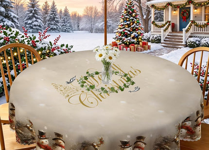 YOPINCO 60 Inch Round Christmas Tablecloth, Snowman Holiday Table Cover