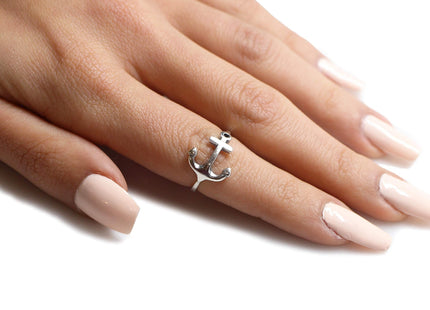 CloseoutWarehouse 925 Sterling Silver Anchor Ring Size 13
