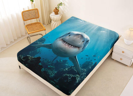 Feelyou Kids Shark Fitted Sheet Ocean Creature Bed Sheet Set Deep Pocket Sea Animal Bedding Baby/Boys Full Size Includes 1 Sheets & 2 Pillowcases (No Flat Sheet)
