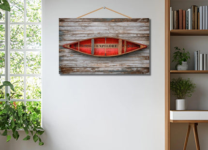 Personalized Custom Wooden Wall Art - Rustic Red Canoe Sign for Cabin and Lake House Decor - Handcrafted UV Printed Solid Wood Plaque for Living Room, Office, Unique Gift(Style D)
