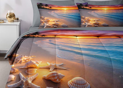 Nesker Queen Comforter Set with Sheets, 7 Pieces Beach Seashell Bedding