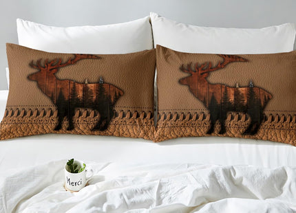 Erosebridal Deer Twin Comforter Cover Brown Patchwork Cowhide Bedding Sets Hunting Woodland Animal Duvet Cover for Teen Boys Men,Wildlife Antler Bedspread Cover with 1 Pillow Case