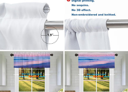 Batmerry Light Blue Coastal Sunset Sky Blackout Valances for Kitchen Windows, Pastel Ocean Nature Room Darkening Rod Pocket Top Short Valance for Bathroom, 52X18 Inches