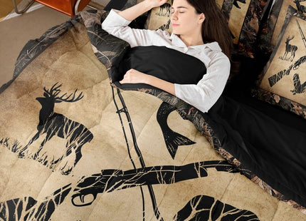Erosebridal Hunting and Fishing Comforter Set Full 7 Piece Tree Camo Bedding Set with Sheets for Kids Adults Woodland Wildlife Bass Fish Duck Bear Deer Bed in A Bag Rustic Farmhouse Cabin Bed Set