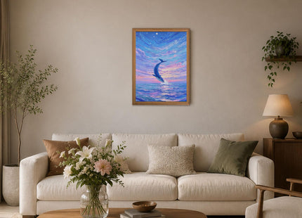 Whale Wall Art,Starry Night Sea Themed Canvas Wall Decor,12"x16" Framed