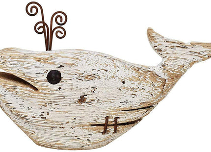 Rustic Wooden Whale Tabletop Statue - Decorative Nautical Ocean Beach Coastal Themed Home Decor Figurine Carving Sculpture - 8" L