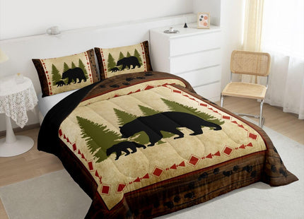Rustic Farmhouse Bear Paw Print Comforter Set - Queen Size, Nature Woodland Theme, Down Comforter & Duvet Insert in Brown & Green
