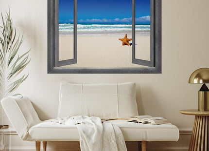 wall26 - Open Window Creative Wall Decor - View of The Ocean and a Lone Starfish - Wall Mural, Removable Sticker, Home Decor - 24x32 inches