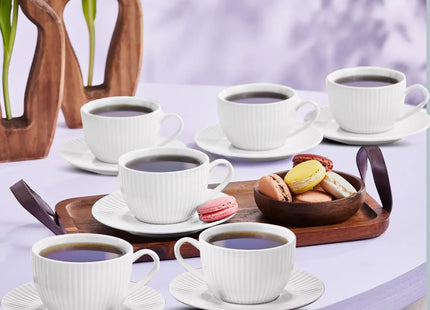KARACA Seashell Porcelain Turkish Tea Cups & Saucers Set for 6, 200ml
