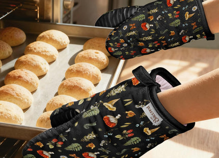 chiccrest 100% Thick Cotton Mini Oven Mitts Silicone Grip Black Mushroom