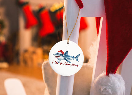 MIBEZE Coastal Beach Shark Christmas Ceramic Ornament Gifts