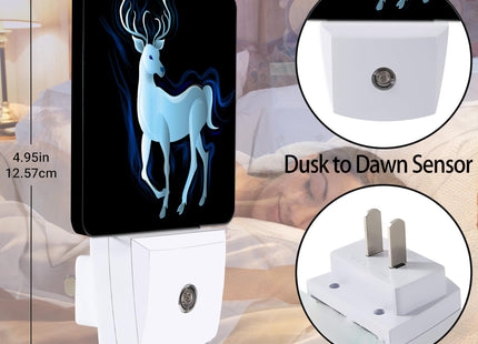 Jopowide Blue Deer Night Light, Northern Lights Night Lights Plug into Wall Decor for Bedroom, Bathroom, Hallway, Kitchen, Dusk to Dawn Sensor Nightlights for Women Men Room Gifts