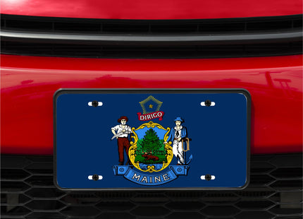 DMSE Maine State Flag License Plate - 11.99''x5.99''- Premium Textured Finish Front Bumper Tag - Heavy-Duty Aluminum, UV-Resistant & Made in USA.