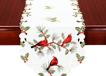 Simhomsen Embroidered Cardinal Table Runner for Christmas Holidays Decorations (14 × 69 Inches)