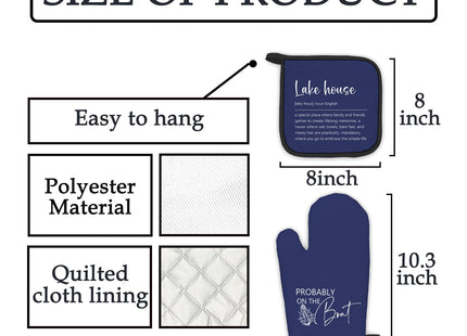 FIicy Lake House Gifts Navy Blue Oven Mitts and Pot Holders Sets, Lake Lovers Gifts Kitchen Accessories Sets Decor, Blue Probably on The Boat Heat Resistant Oven Glove Potholders for Kitchen Baking