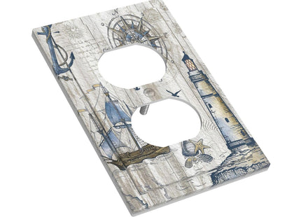 Outlet Cover 1 Gang Nautical Lighthouse Boat Wood Light Switch Cover Single Duplex Wall Plate Covers Switchplate Covers Electrical Faceplate For Country Bedroom Decor
