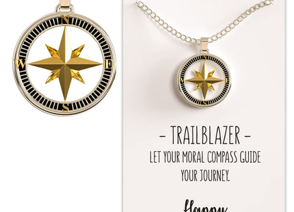Happy Kisses Compass Necklace Nautical Pendant Gold & Silver Trailblazer Gift for Woman