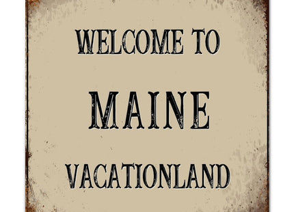 Woguangis Welcome To Maine Metal Tin Signs 10x10in Maine State USA America States Vacationland Funny Metal Sign Retro Wall Decoration Plaque for Outside for Yard Pool Garden Basement Porch