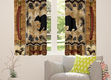 Feelyou Black Bear Curtains Rustic Cabin Decor Window Drapes Treatments for Kids Boys Girls Forest Animals Window Drapes Elk Wildlife Hunting Window Treatments, 52W X 84L,2 Panels