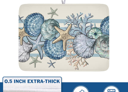 MiaoSi Nautical Coastal Dish Drying Mat for Kitchen Counter Summer Beach Seashell Starfish Microfiber Dish Drainer Mat Ocean Blue Pattern Absorbent Washable Drying Pad Extra Large 18"x24"
