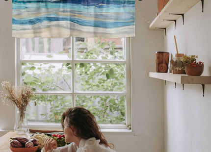 Coastal Beach Valances - Navy Blue Kitchen Curtains - Abstract Blue Wave Window Treatment - Modern Ombre Valances for Living Room, Bedroom & Bathroom - 42"x12"