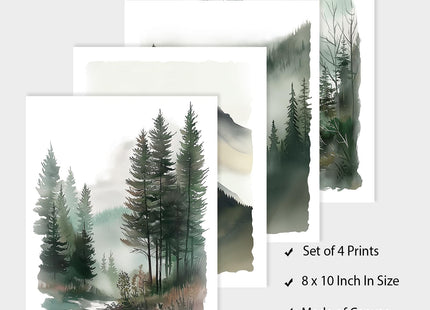 DOODLREAM 4Pcs Unframed Mountain Forest Canvas Wall Art for Home Decor