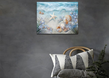 yerretin Beach Seashell Bathroom Wall Art Coastal Starfish Pictures Wall Decor Modern Home Canvas Painting Decorations Artwork for Living Room Bedroom Office Framed, 16"x12"