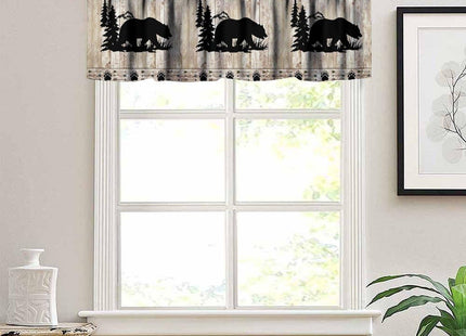 Djaby Bear Valance Curtains, Wild Animals Rustic Cabin Forest Bear Print Wooden Board Small Valance Curtains for Bedroom Living Room 54x18inch