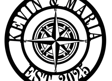 Metal Name Signs Personalized, Compass Metal Sign, Nautical Compass GPS Coordinates Metal Sign with Last Name Date, Personalized Wall Decor, Personalized Wedding Gift